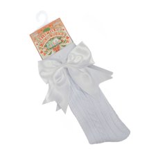 S350-W: White Knee Length Socks w/Large Bow (0-24 Months)